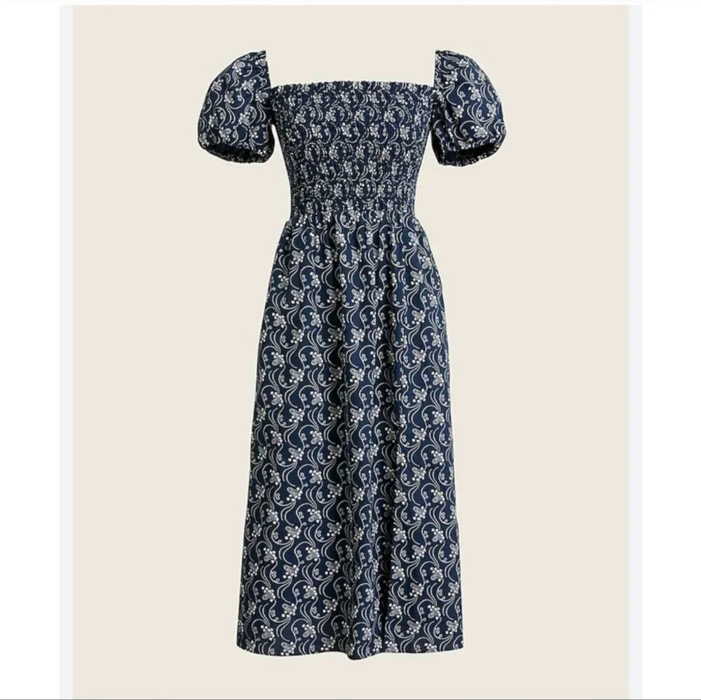 J. Crew Short Sleeve Smocked‎ Dress Navy Starry Swirl Size S